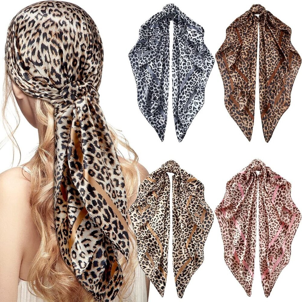 4 Pcs 35 Inch Silk Scarf for Women Hair Satin Scarf Square Silk Bandanas Large H